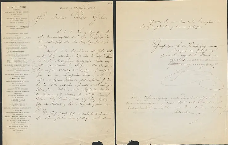 Scan eines historischen Briefs aus dem Jahr 1869 gerichtet an den Perthes-Verlag mit Bitte um redaktionelle Änderung des Hofkalenders