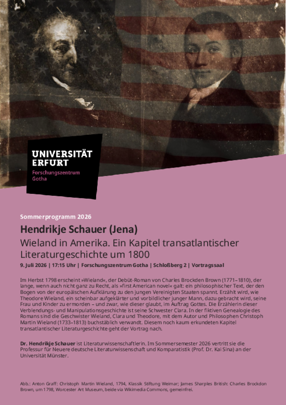 Veranstaltungsposter mit Abstract und zwei Porträts von Wieland und  Brown