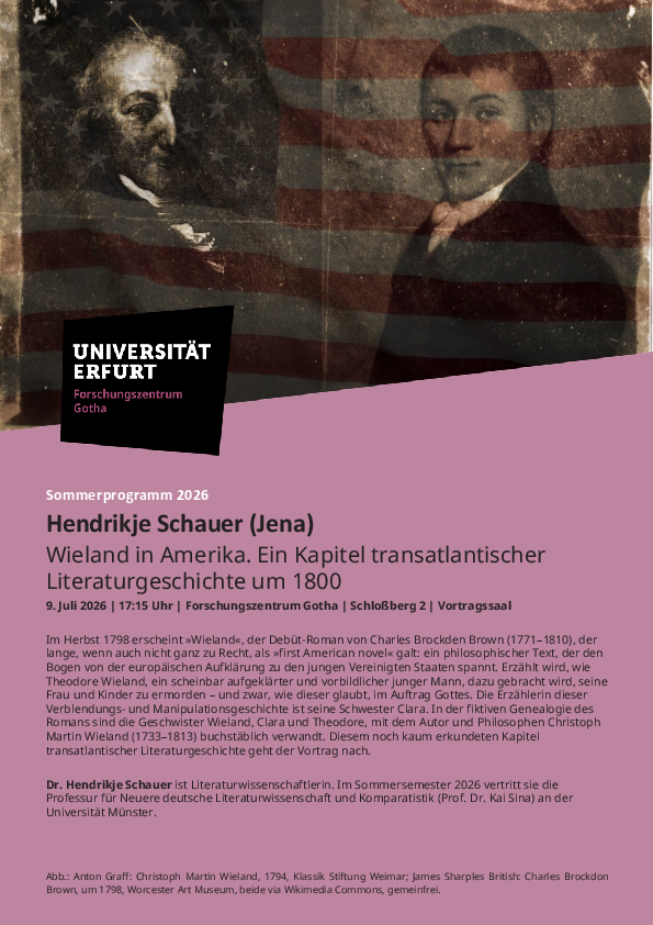 Veranstaltungsposter mit Abstract und zwei Porträts von Wieland und  Brown