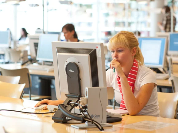 student in the library