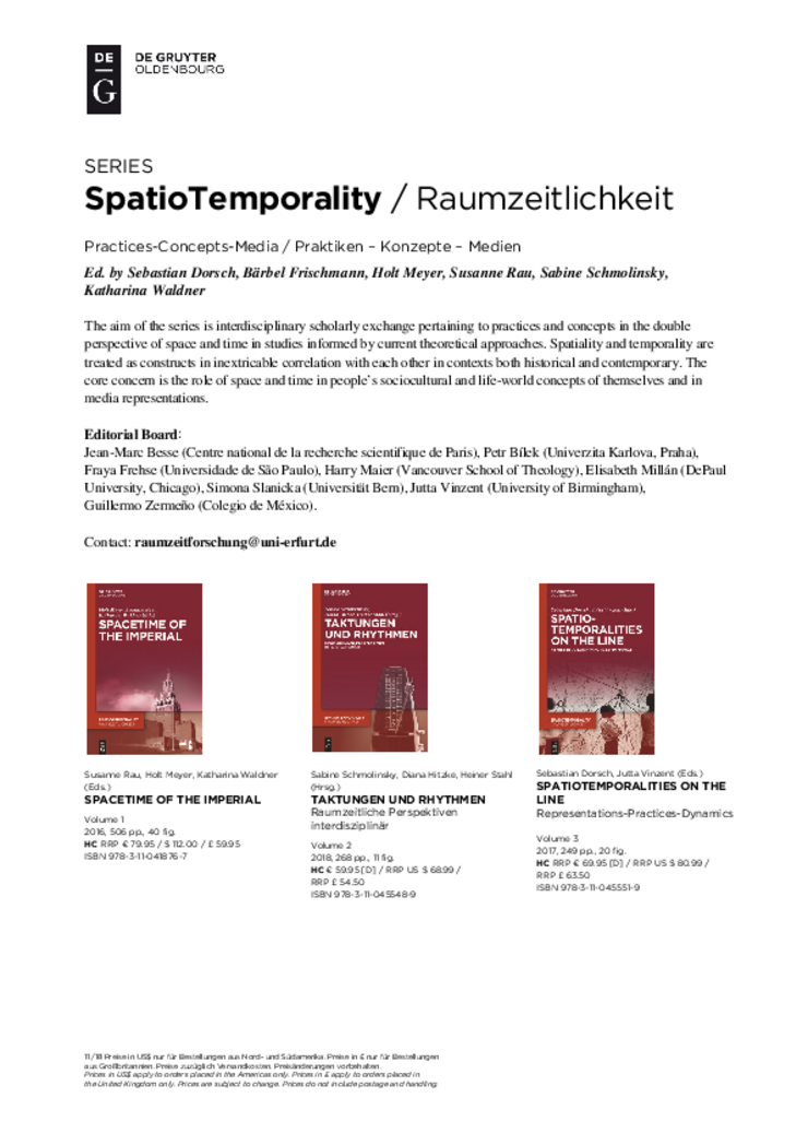 The photo shows the flyer for the SpatioTemporality series including the covers of the first three volumes. 