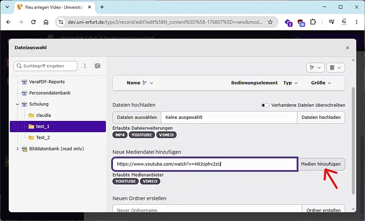 Screenshot: YouTube-URL einfügen