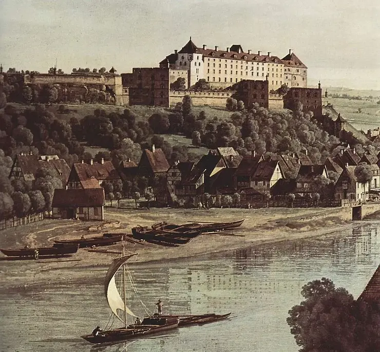 Ansicht von Pirna mit Festung Sonnenstein um 1757