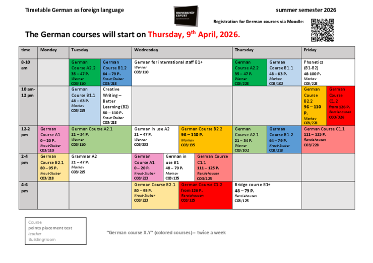 Timetable German as a foreign language