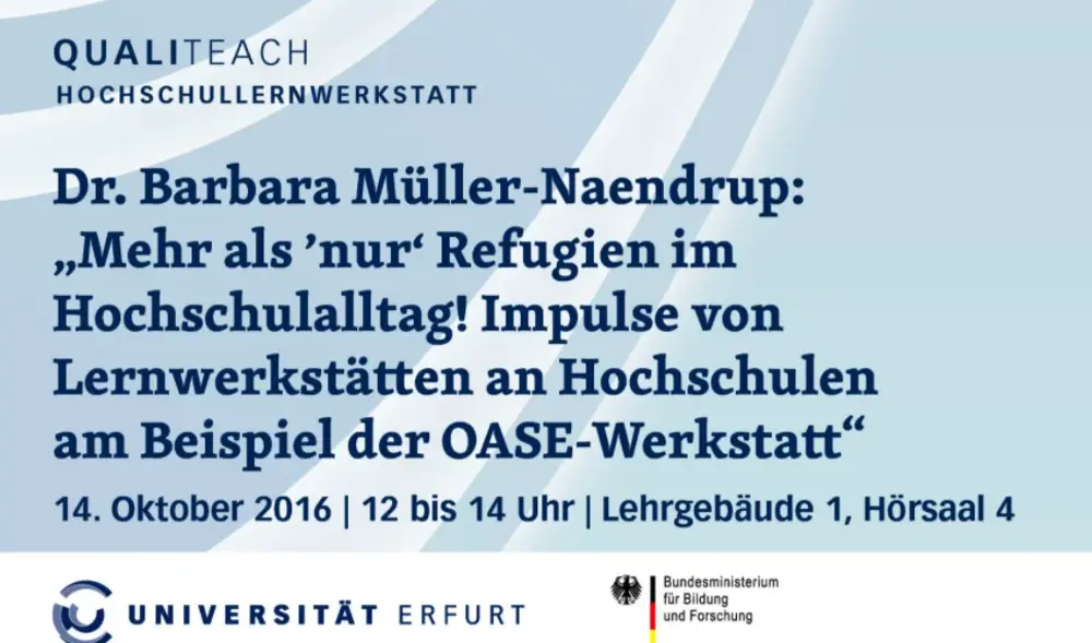 Gast-Vortrag von Dr. Barbara Müller-Naendrup: "Mehr als 'nur' Refugien im Hochschulalltag! Impulse von Lernwerkstätten an Hochschulen am Beispiel der OASE-Werkstatt" (2016)