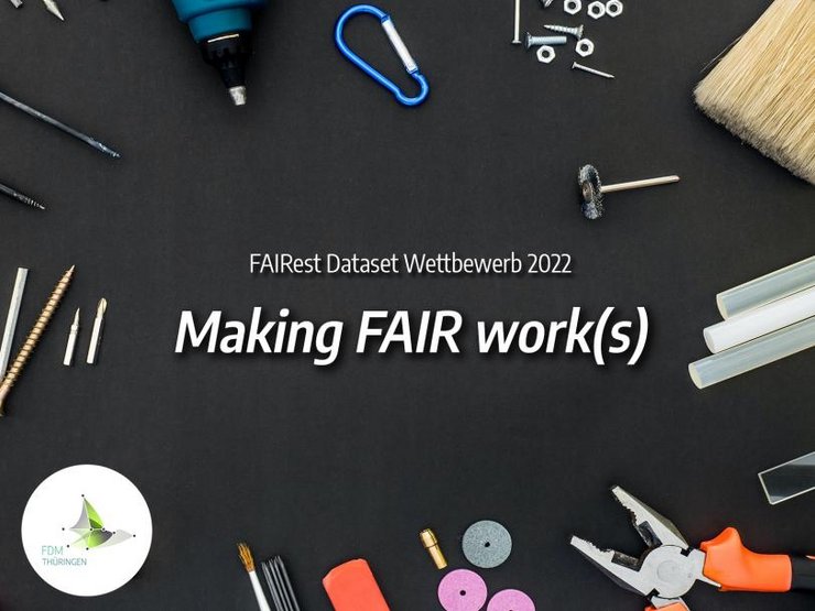 Text "Making FAIR Work(s)" umgeben von Werkzeugen