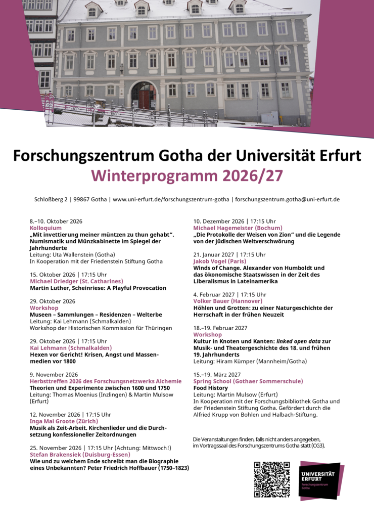 Veranstaltungsplakat Wintersemester 2026/27
