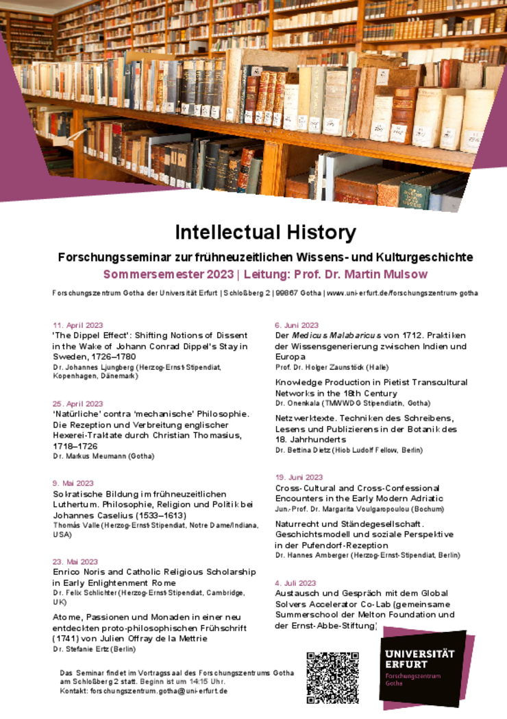 Programm of the Seminar Intellectual History in Summer  2023