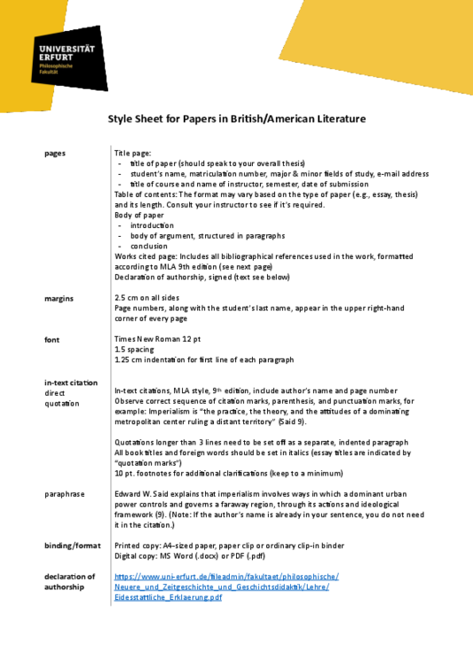 Style Sheet for Term Papers