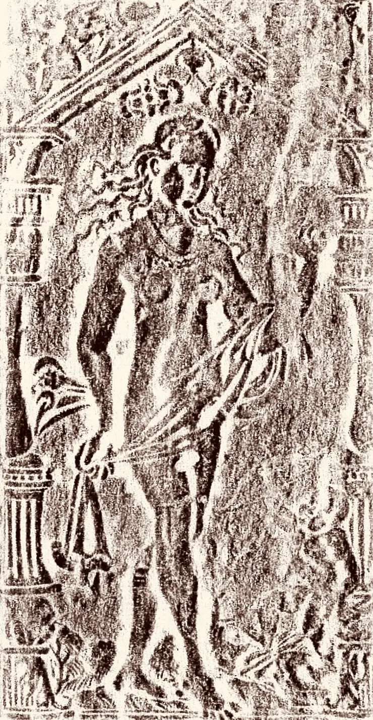 Durchreibung einer Platte, auf der Venus Cupido durch eine Handgeste zur Mäßigung mahnt