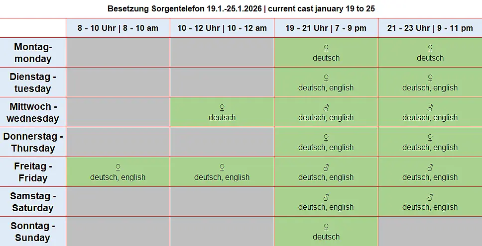 Dienstplan Sorgentelefon