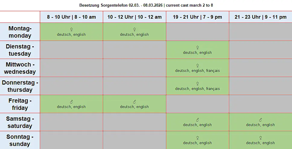 Dienstplan Sorgentelefon