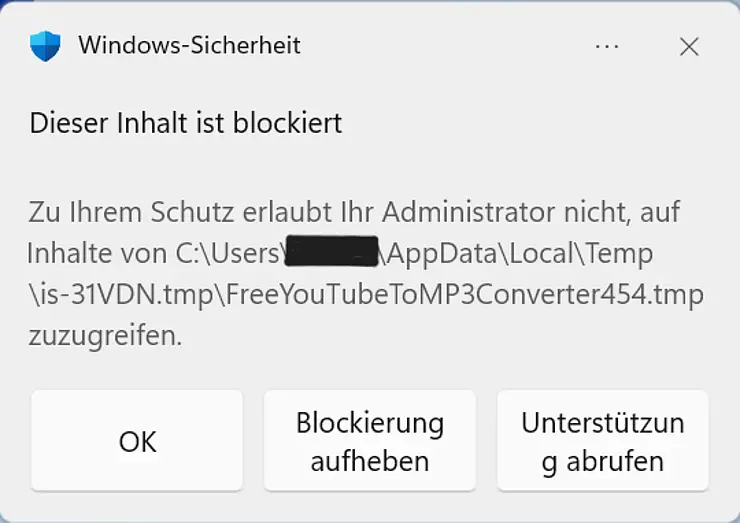 Example of a block by Microsoft Defender for Endpoint