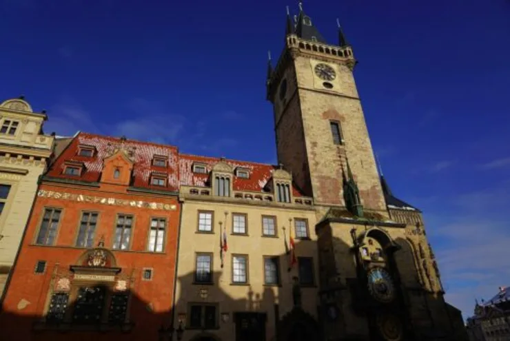 Medieval European city with blue sky