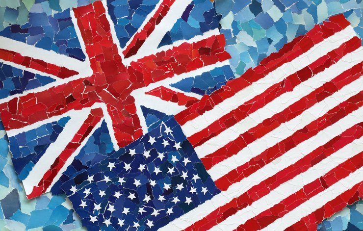 Collage UK- und US-Flagge