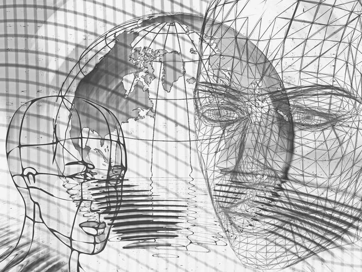 Zeichnung zweier Köpfe im virtuellen Raum