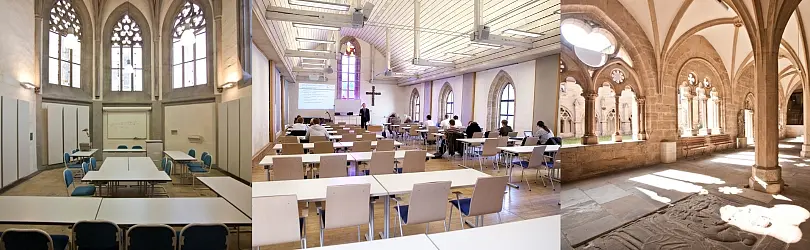 3 Fotos aus der Domstraße bzw. dem Erfurter Dom und Kreuzgang, wo die Katholisch-Theologische Fakultät ihre Lehrräume hat