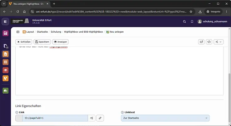 Screenshot: Link und Linktext