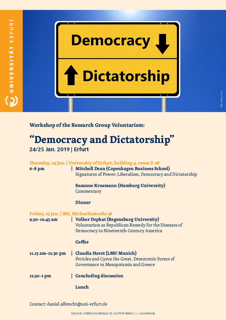 Plakat Workshop “Democracy and Dictatorship”