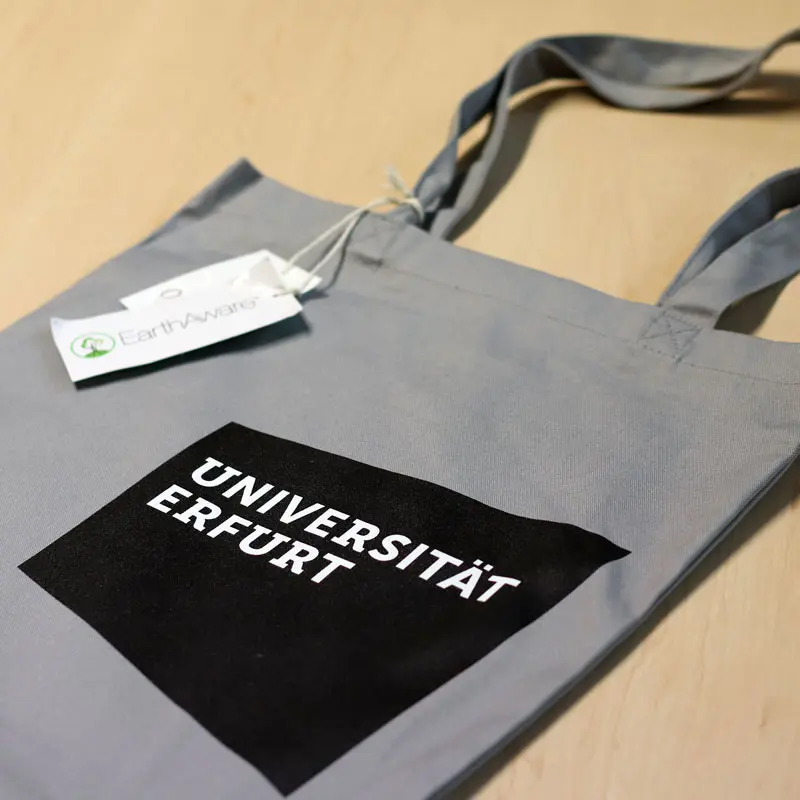 Stoffbeutel grau mit Uni-Logo Merchandise