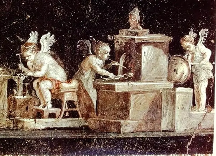 Cupids portrayed as goldsmiths, House of the Vettii, Pompeii; indicating the close connection between labor, commerce, and religion