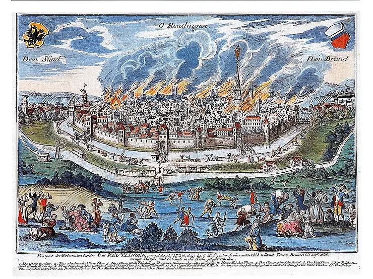 Illustration of a fire in Reutlingen