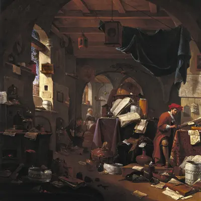 Thomas Wyck: Interieur mit Alchemist (Gemälde)