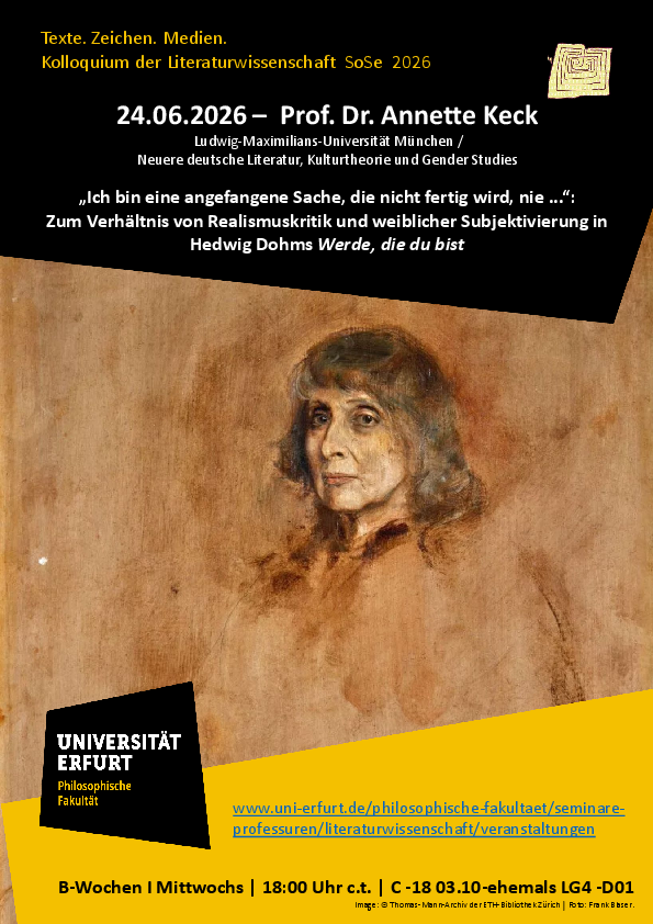 Plakat zum Vortrag Annette Keck im SoSe 2026