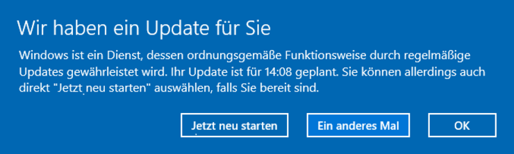 Neustart Hinweis bei Windows Updates