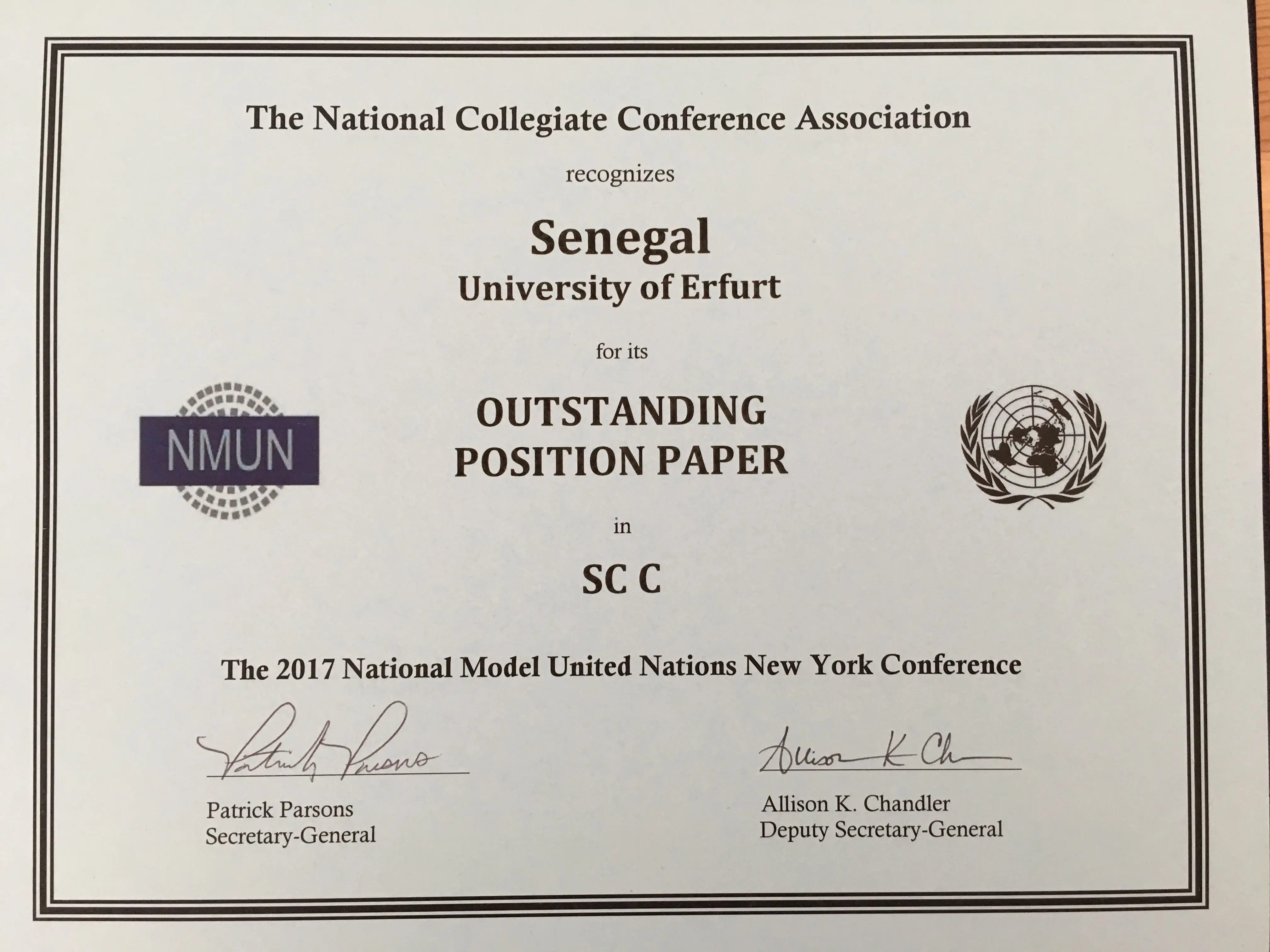 Auszeichnung Senegal Outstanding Positioning Paper