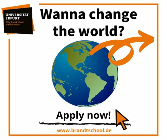 Ein Abbild des Globus mit dem Satz:  "Wanna change the world? Apply now!"
