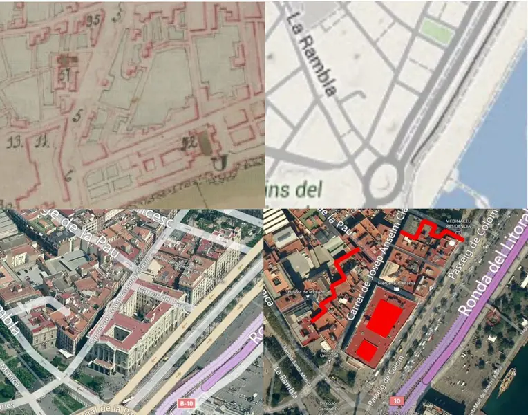 Abbildung 7: Detailvergleich Renart 1740 - Alabern 1858 - Google maps (Kartenansicht) Bingmaps (Vogelperspektive & Satellitenbild)