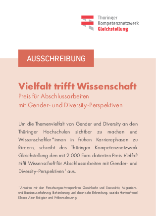 Preisausschreibung des Thüringer Kompetenznetzwerks Gleichstellung