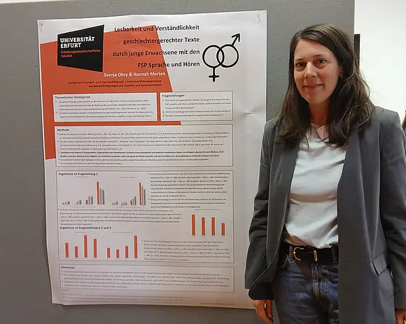 Svenja Obry steht neben Ihrem wissenschaftlichen Poster auf einer Konferenz