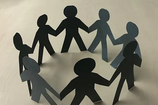 Graphic representation of people forming a circle and connecting with each other