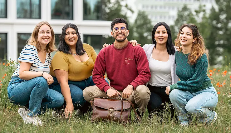 students on the lawn