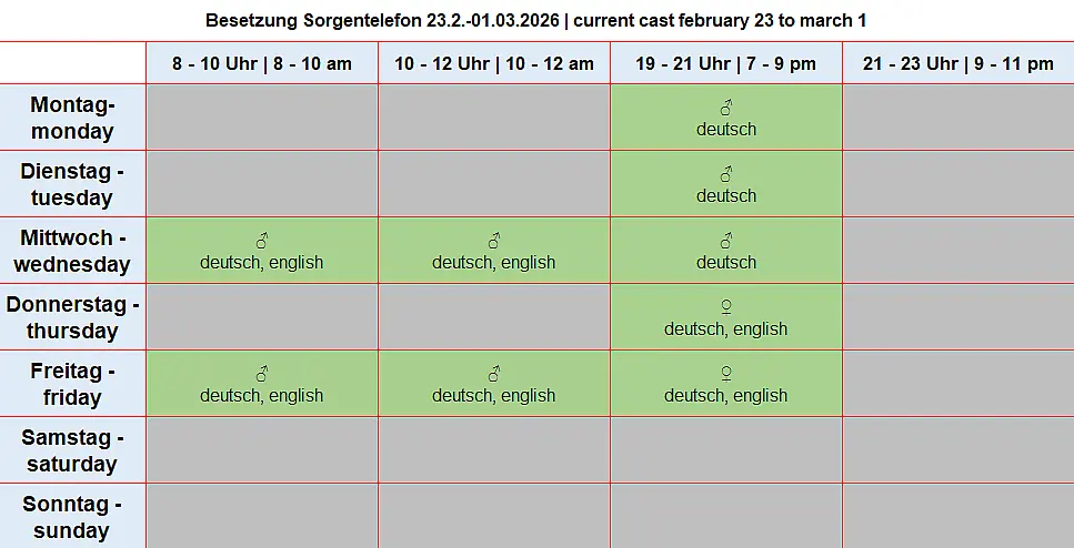 Dienstplan Sorgentelefon