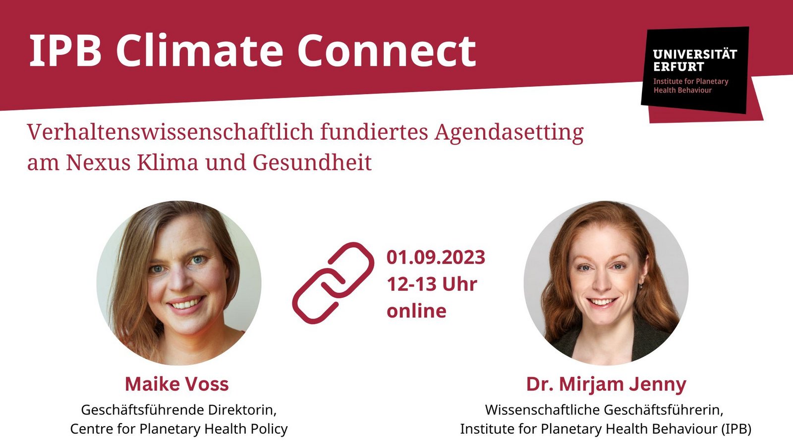 Ankündigung IPB Climate Connect mit Maike Voss und Mirjam Jenny