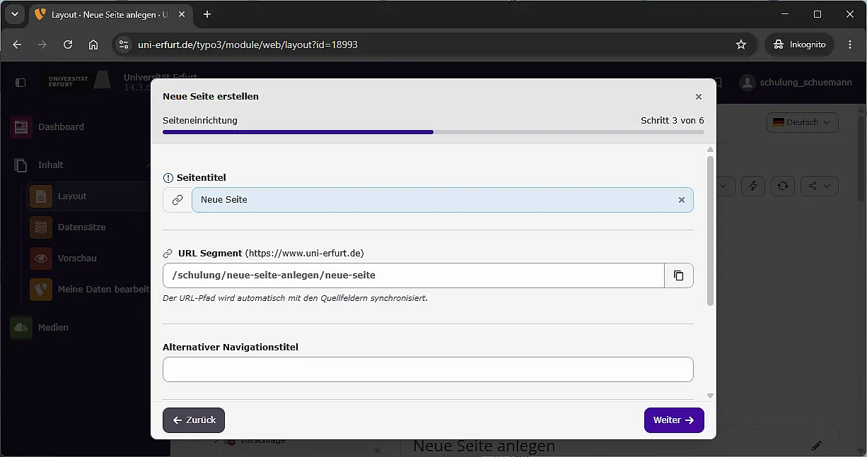 Page Wizard: Seitentitel