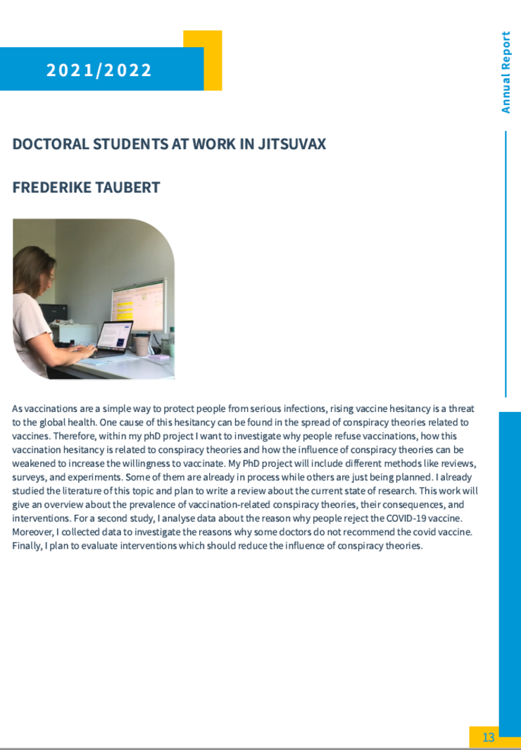 Doctoral student Frederike Taubert in JITSUVAX Annual Report