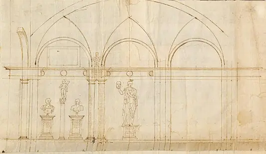 Design with columns and statues