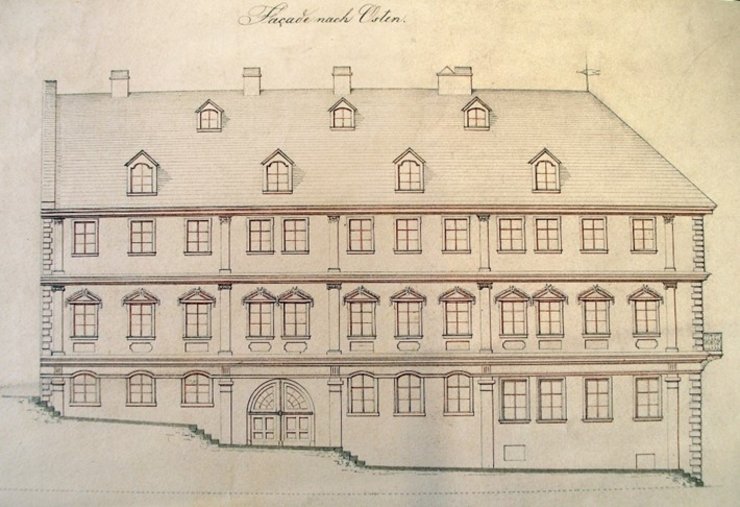 Landschaftshaus Ostfassade. Federzeichnung von König 1857