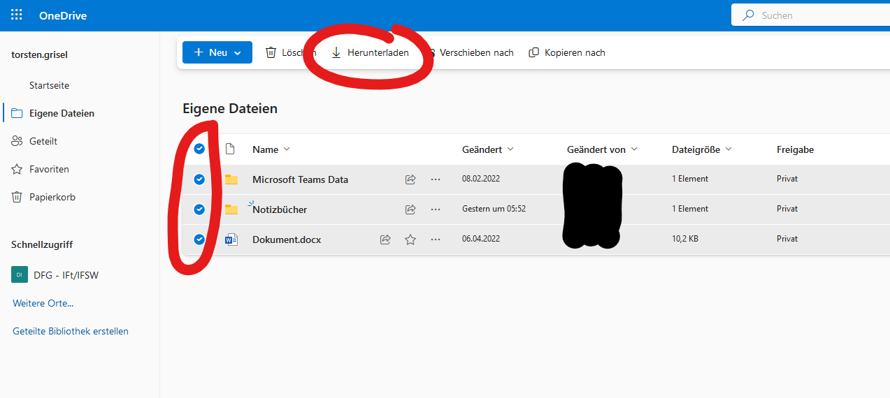Selection of all data in OneDrive