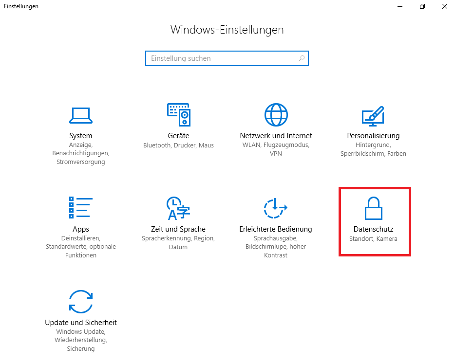 Privacy in the Windows settings