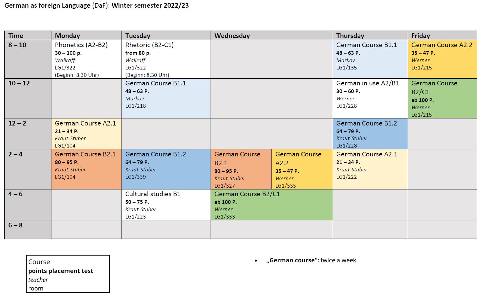 schedule german wintersemester 22