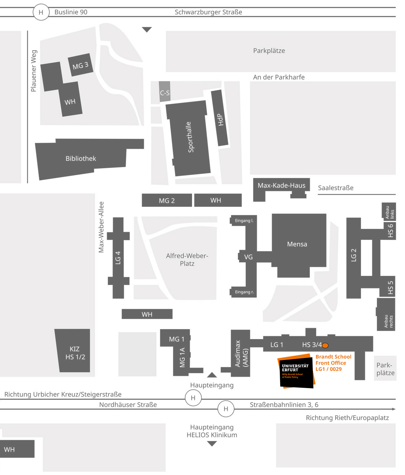 campus map with location of the school
