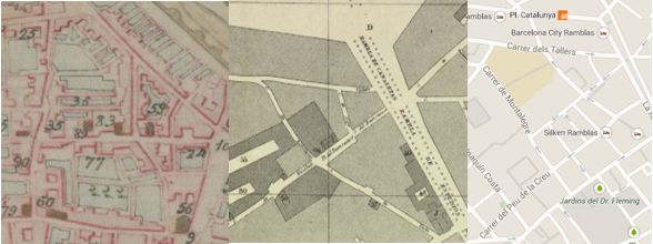 Abbildung 6: Detailvergleich Renart 1740 - Alabern 1858 - Google maps