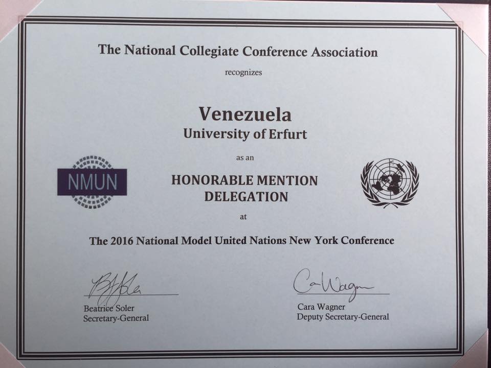 Auszeichnung venezuela Honorable Mention Delegation