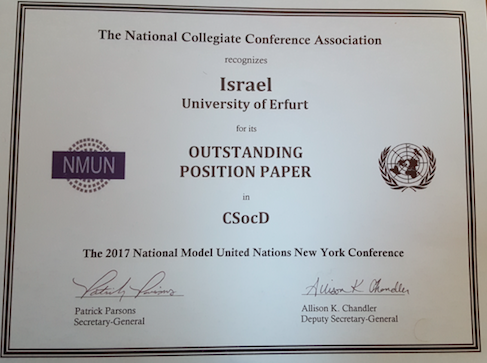Auszeichnung israel Outstanding Position Paper